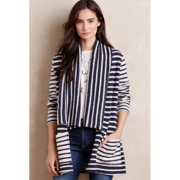 Stark X Sweaters - Anthropologie STARK X Navy White Stripe Skipper Sweater Stripe Cardigan Size LP
